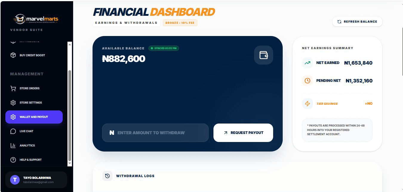 Vendor Withdrawal Dashboard
