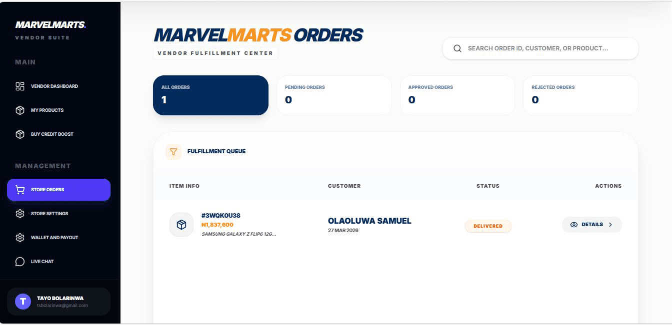 Vendor order page